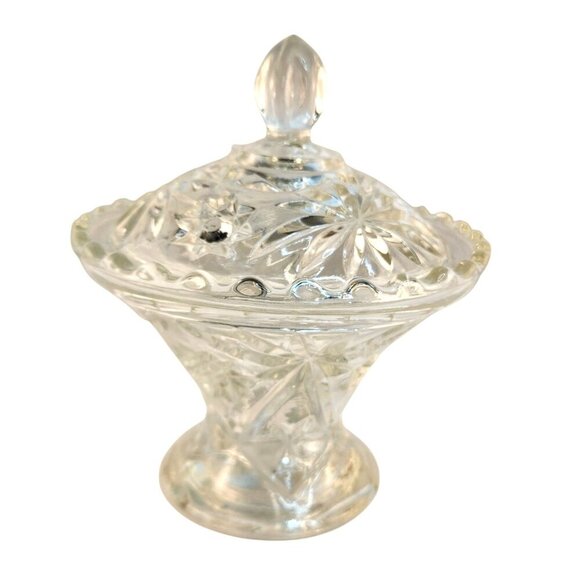 Anchor Hocking  Star Of David Clear Pressed Glass Candy Dish With Lid - Picture 3 of 10